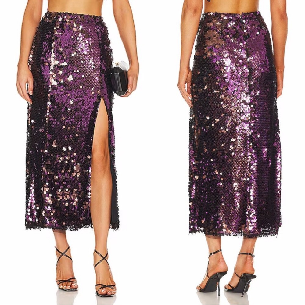 SKIRT ONLY ☀️ Free People Star Bright Sequin Deep Slit Disco Size 0